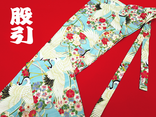 義若オリジナル激安セール柄股引き 金彩鶴と久寿玉(浅葱色・水色)